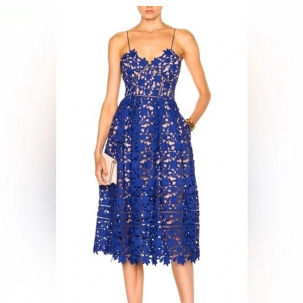 Self-Portrait Blue Lace Midi Dress